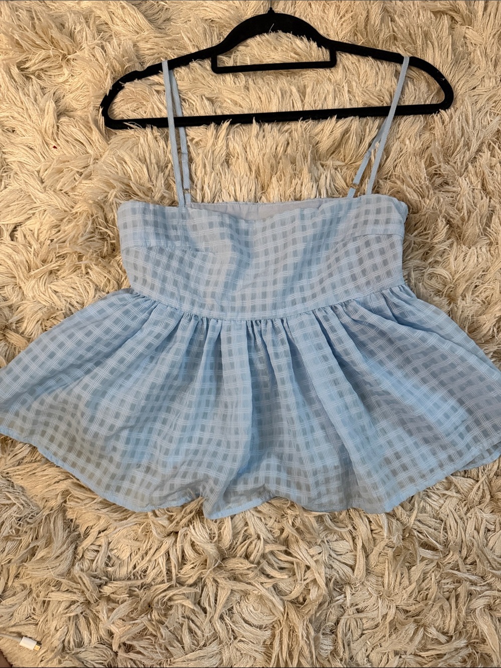 NWOT Beginning Boutique Light Blue Gingham Peplum Cami Top - Picture 3 of 5